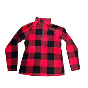 Eddie Bauer Red Black Plaid Fleece Quarter-Zip Sweatshirt S